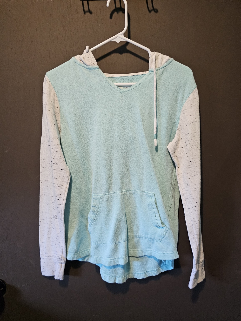 SO Light Blue Hoodie with Cream Speckled Sleeves